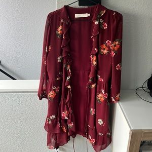 ASTR burgundy / maroon floral wrap dress size medium